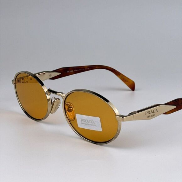 NEW Prada PR65ZS ZVN02Z Pale Gold Orange Oval Metal Unisex Sunglasses - Picture 10 of 13